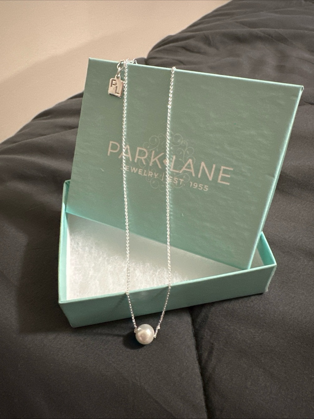 Park Lane Silver Chain Necklace with White Pearl Pendant